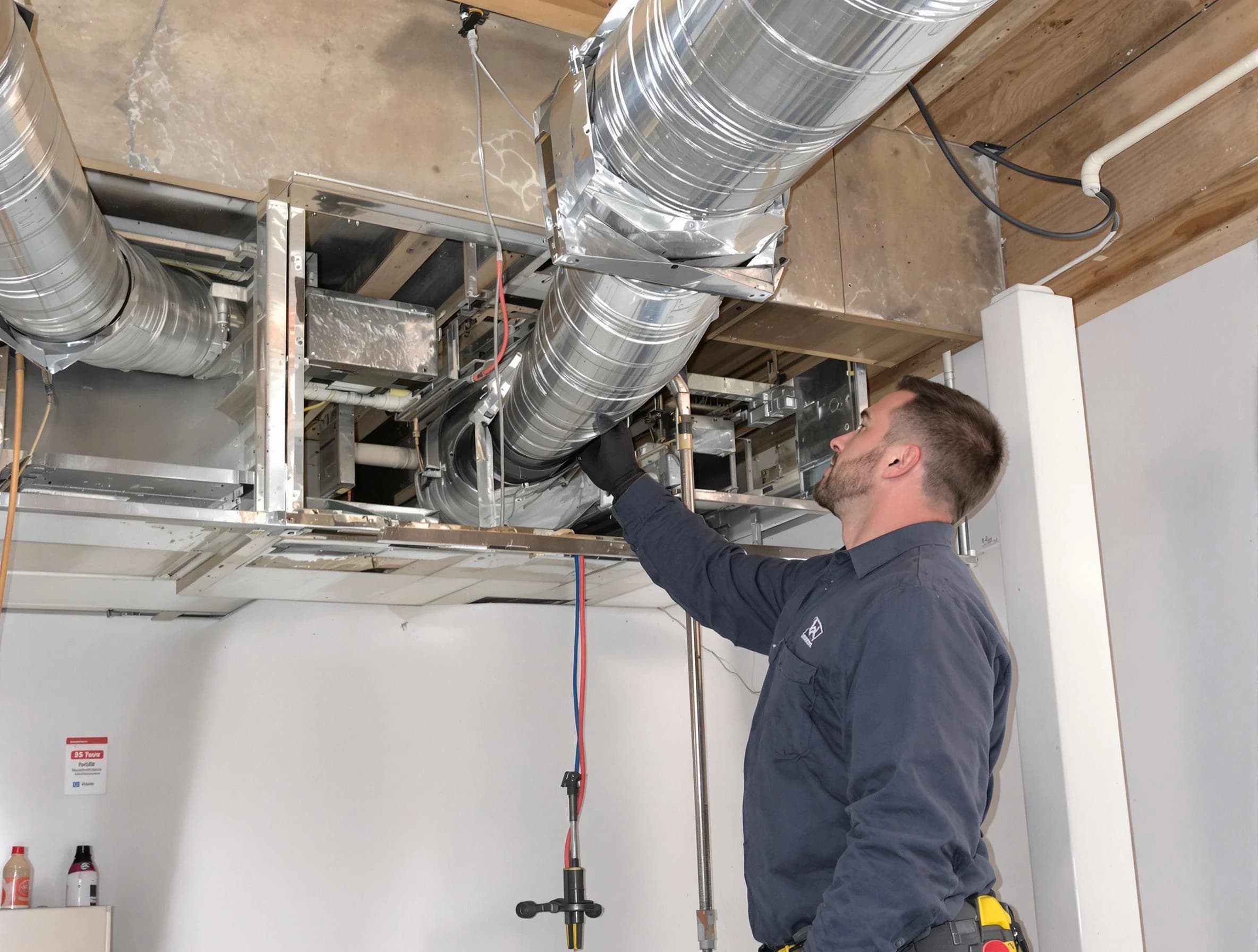 Oakmont Air Duct Cleaning technician performing professional air duct repair using specialized tools in Oakmont