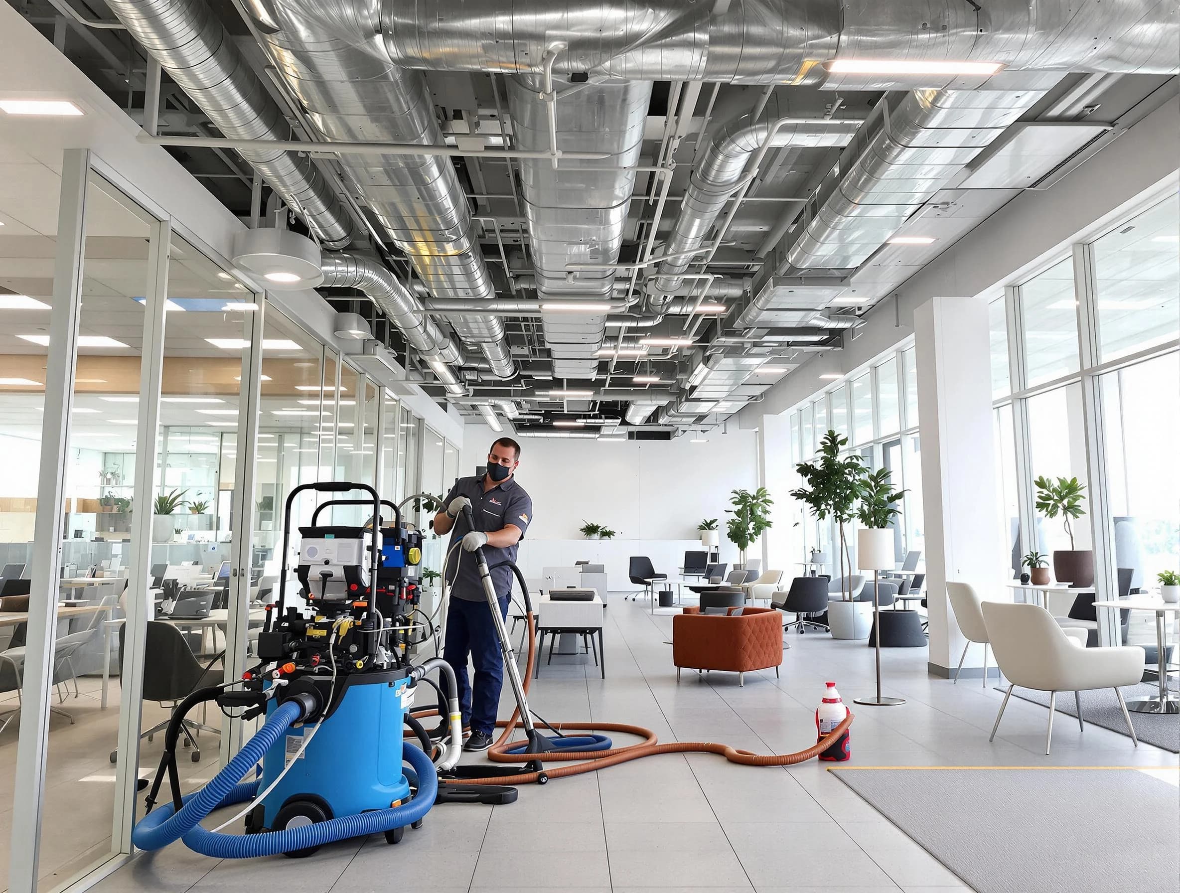 Oakmont Air Duct Cleaning team conducting comprehensive commercial duct cleaning at a business location in Oakmont