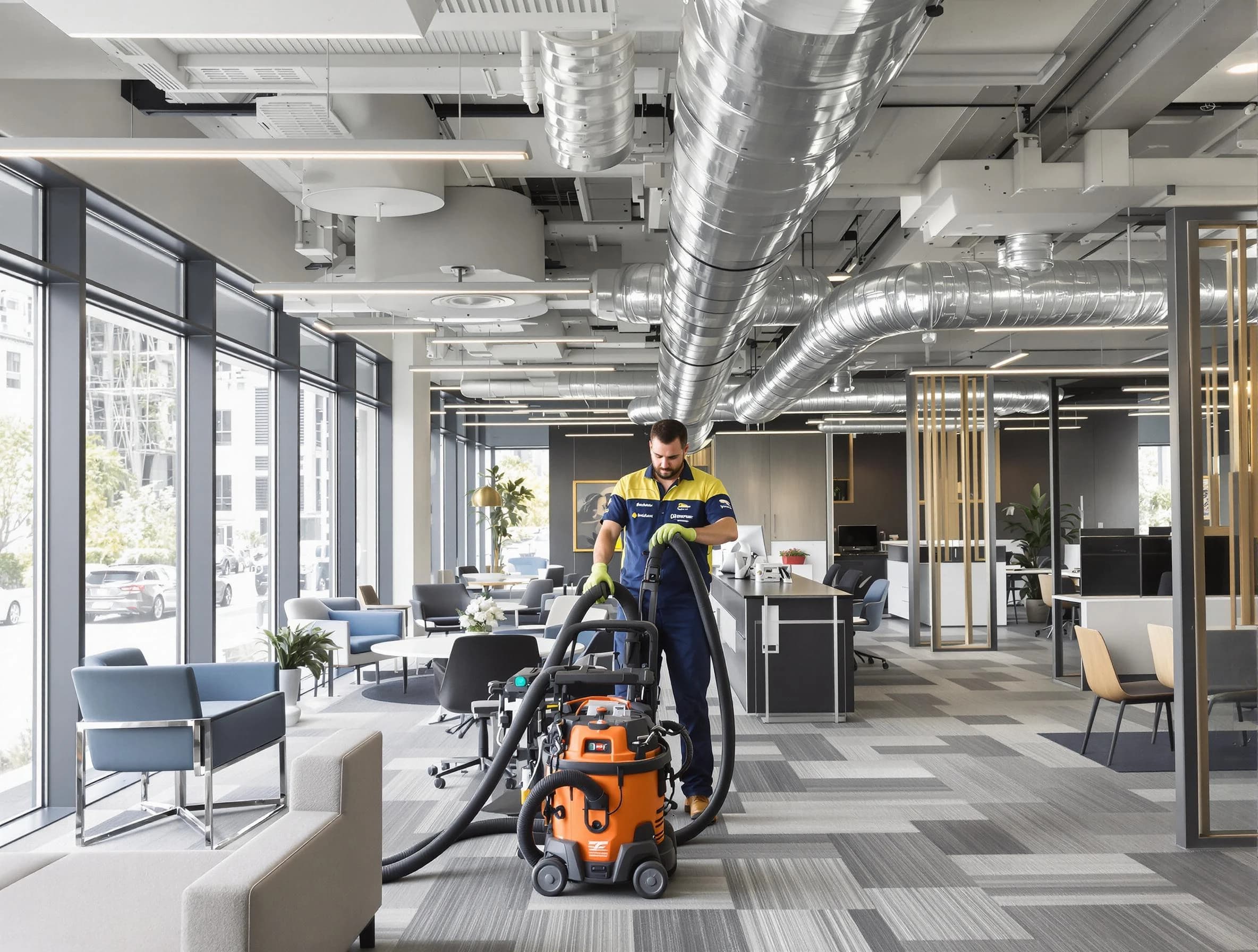 Oakmont Air Duct Cleaning team performing thorough commercial duct cleaning at a Oakmont business center